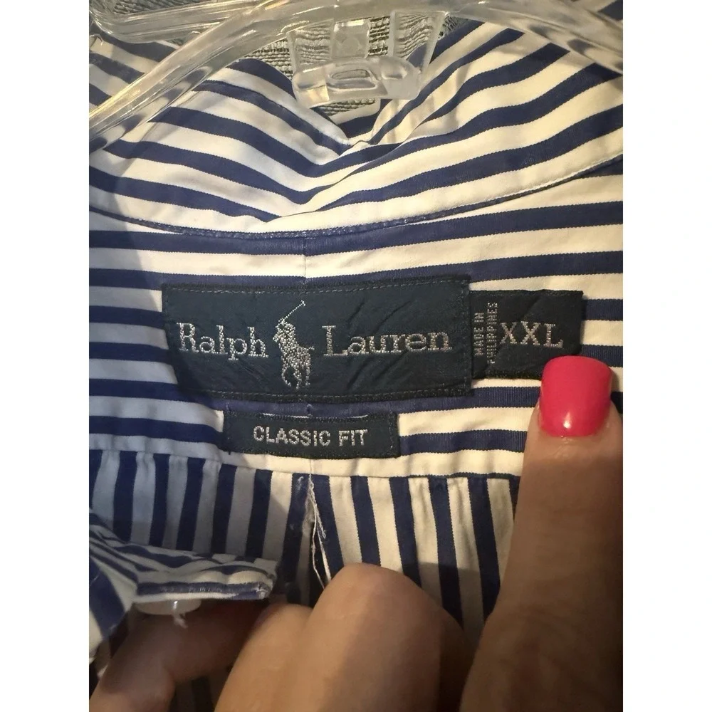 Ralph Lauren Shirt XXL Triple Ponies Blue Stripes light Academia Preppy - Picture 3 of 7